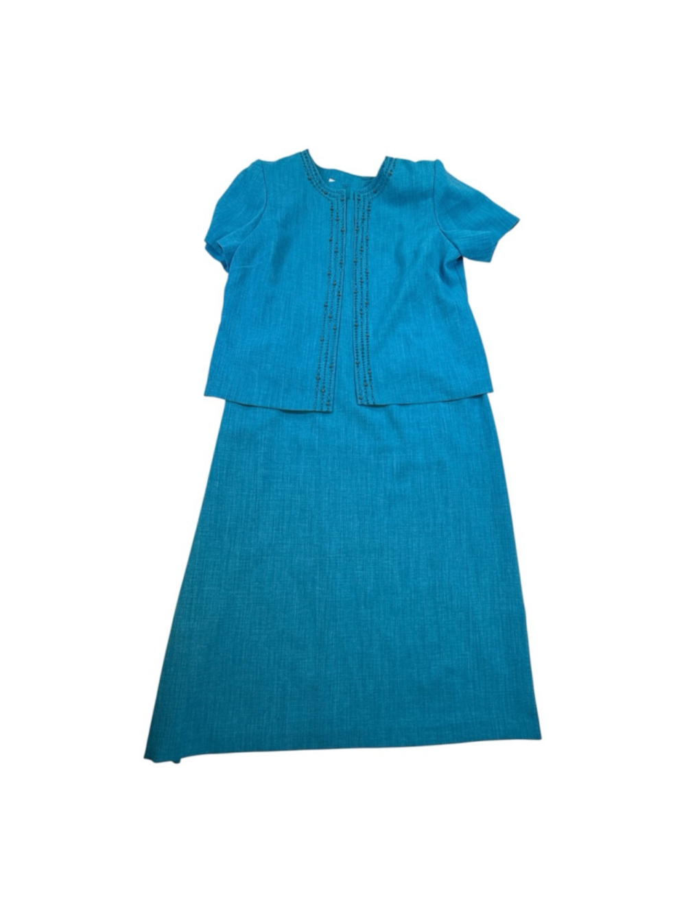 Sag Harbor Dress Woman Turquoise Two Piece Skirt Suit Set Size 14W Beaded Jacket - Picture 1 of 15